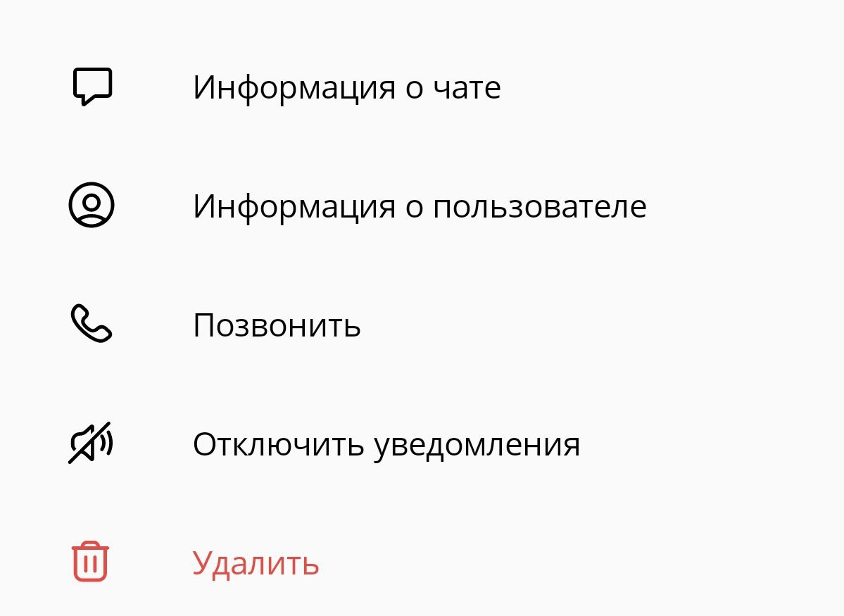 Контекстное меню персонального чата