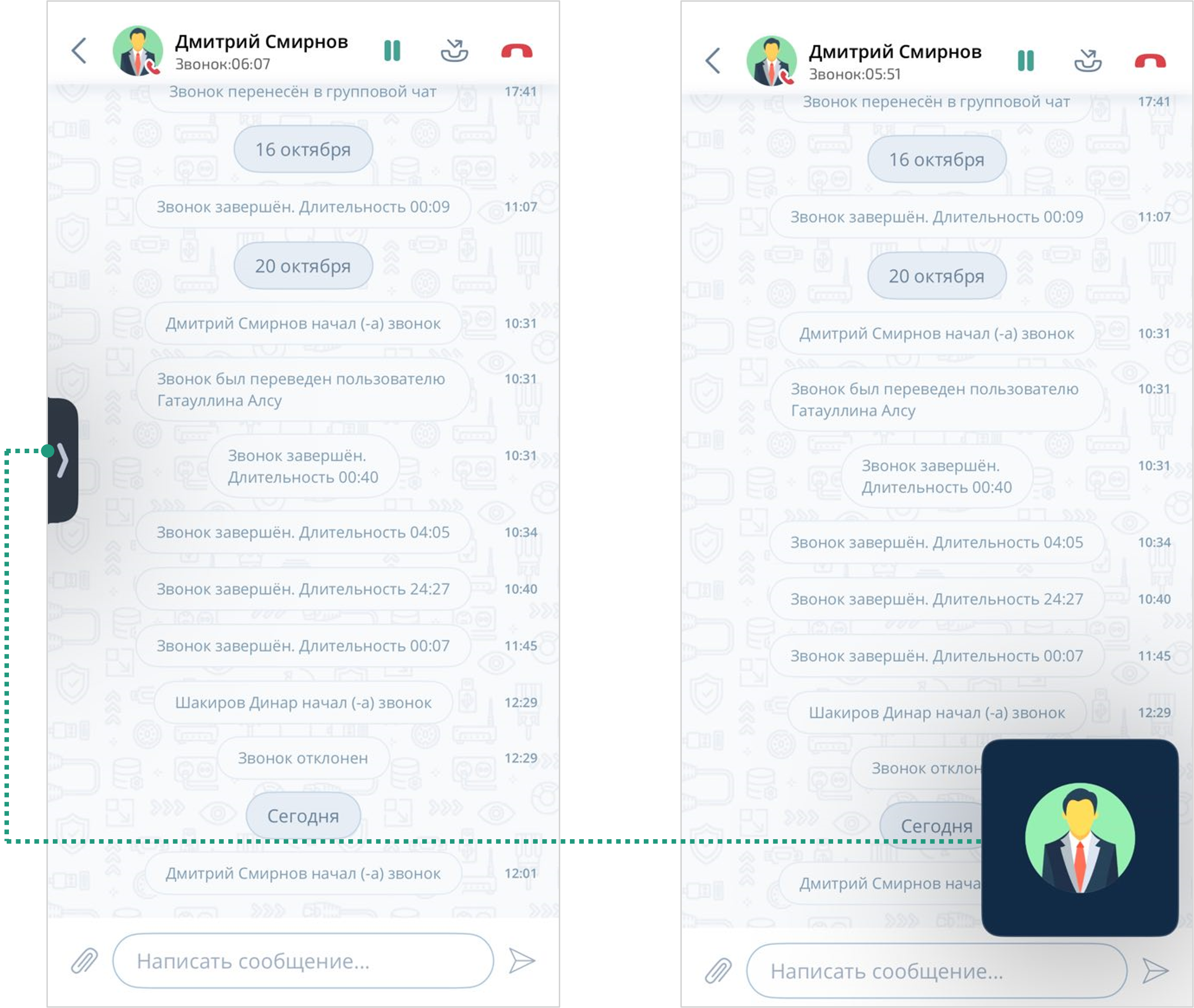 Отображение активного звонка