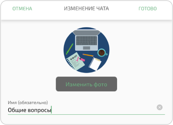 Изменение аватара и названия чата