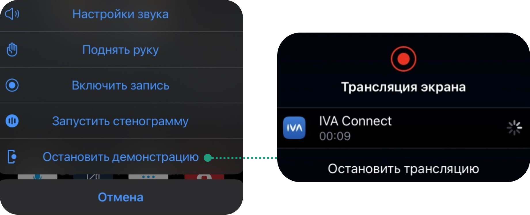 Остановка трансляции экрана