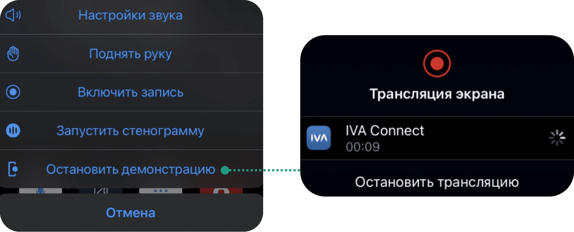 Остановка трансляции экрана