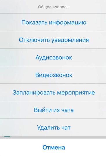 Доступные действия с чатами