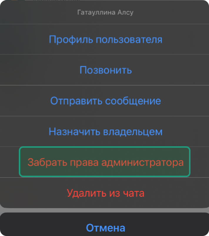 Лишение прав Администратора чата