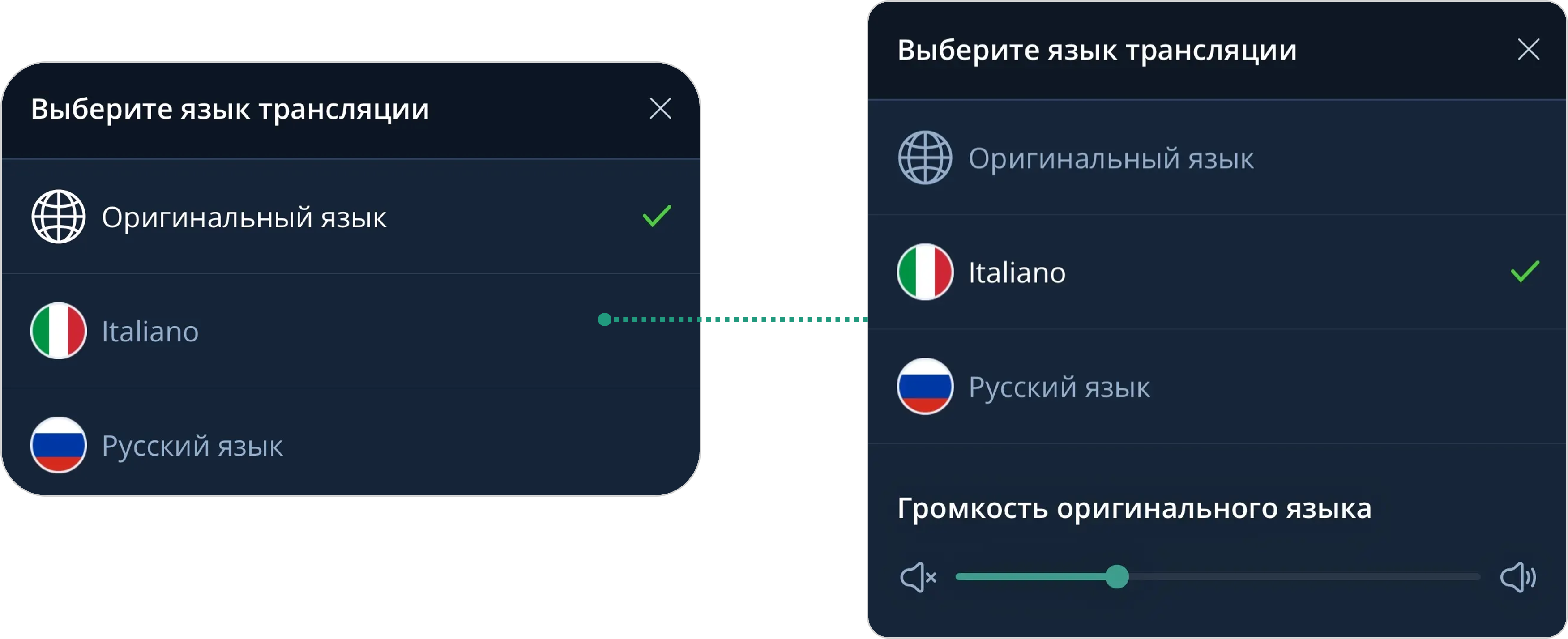 Выбор языка трансляции
