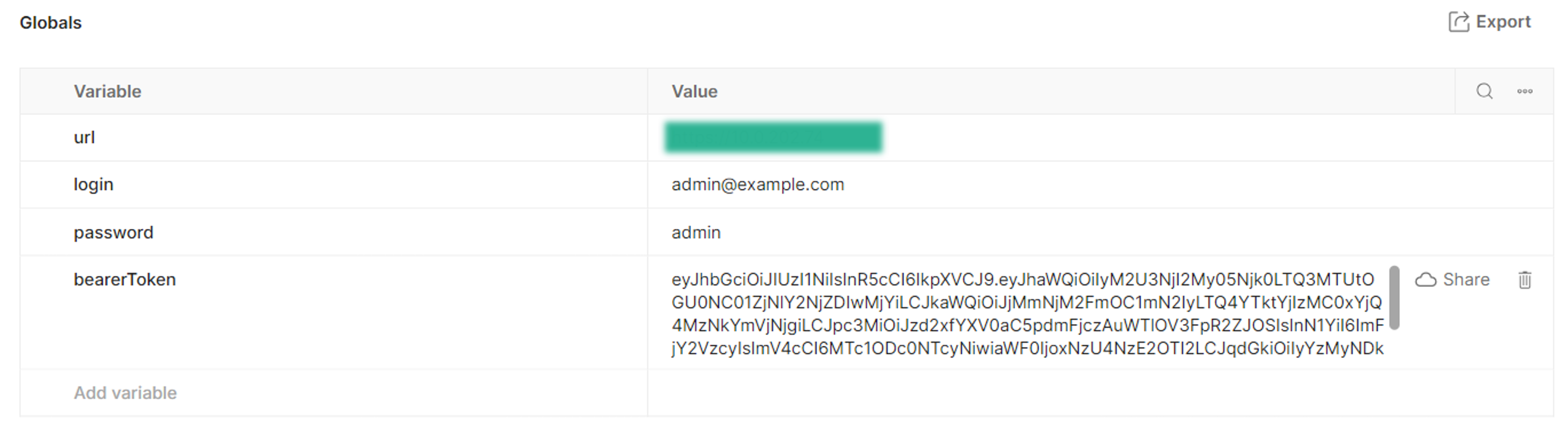 Значение bearerToken