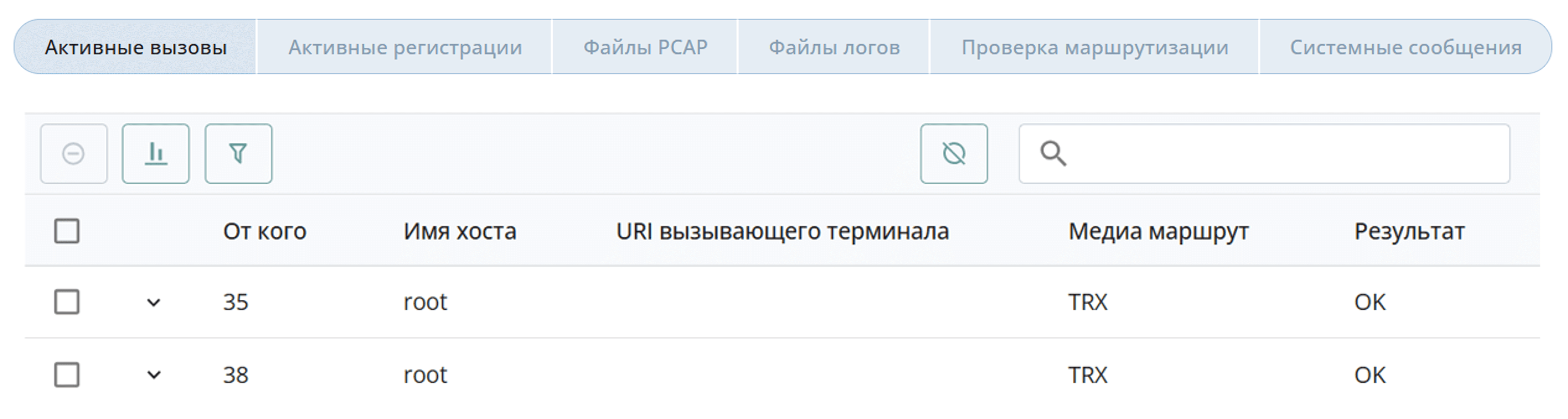 Активные вызовы