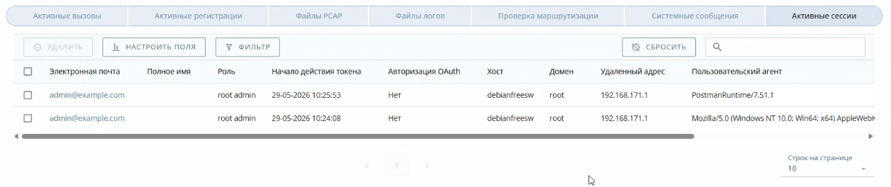 Активные сессии