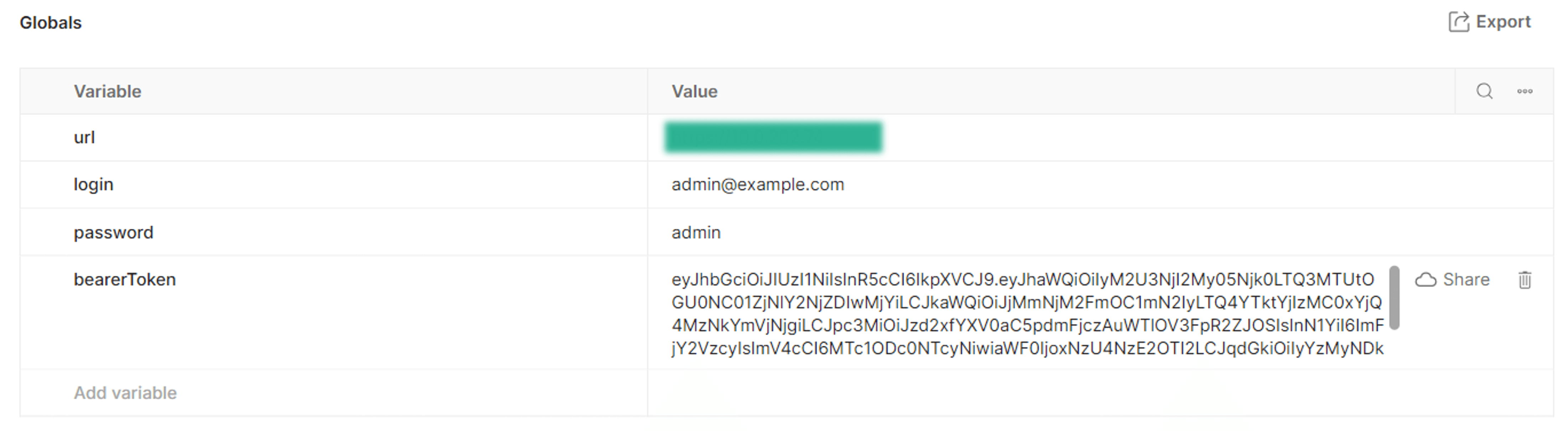 Значение bearerToken