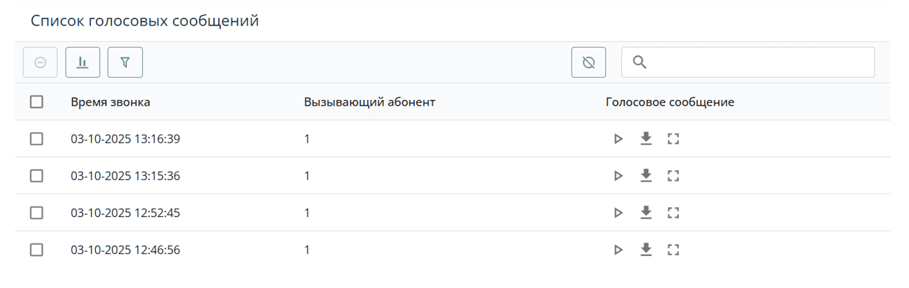 Список голосовых сообщений для домена