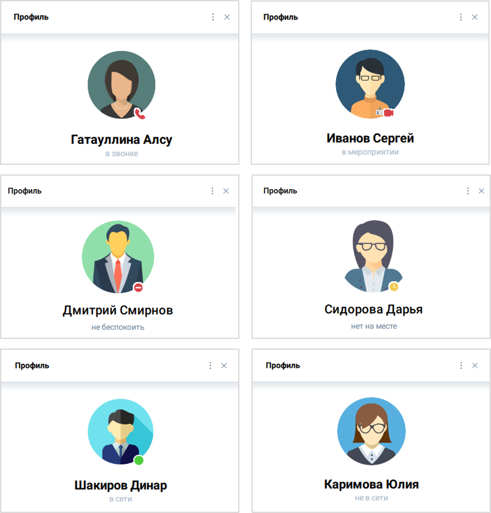Статусы активности пользователя в профиле