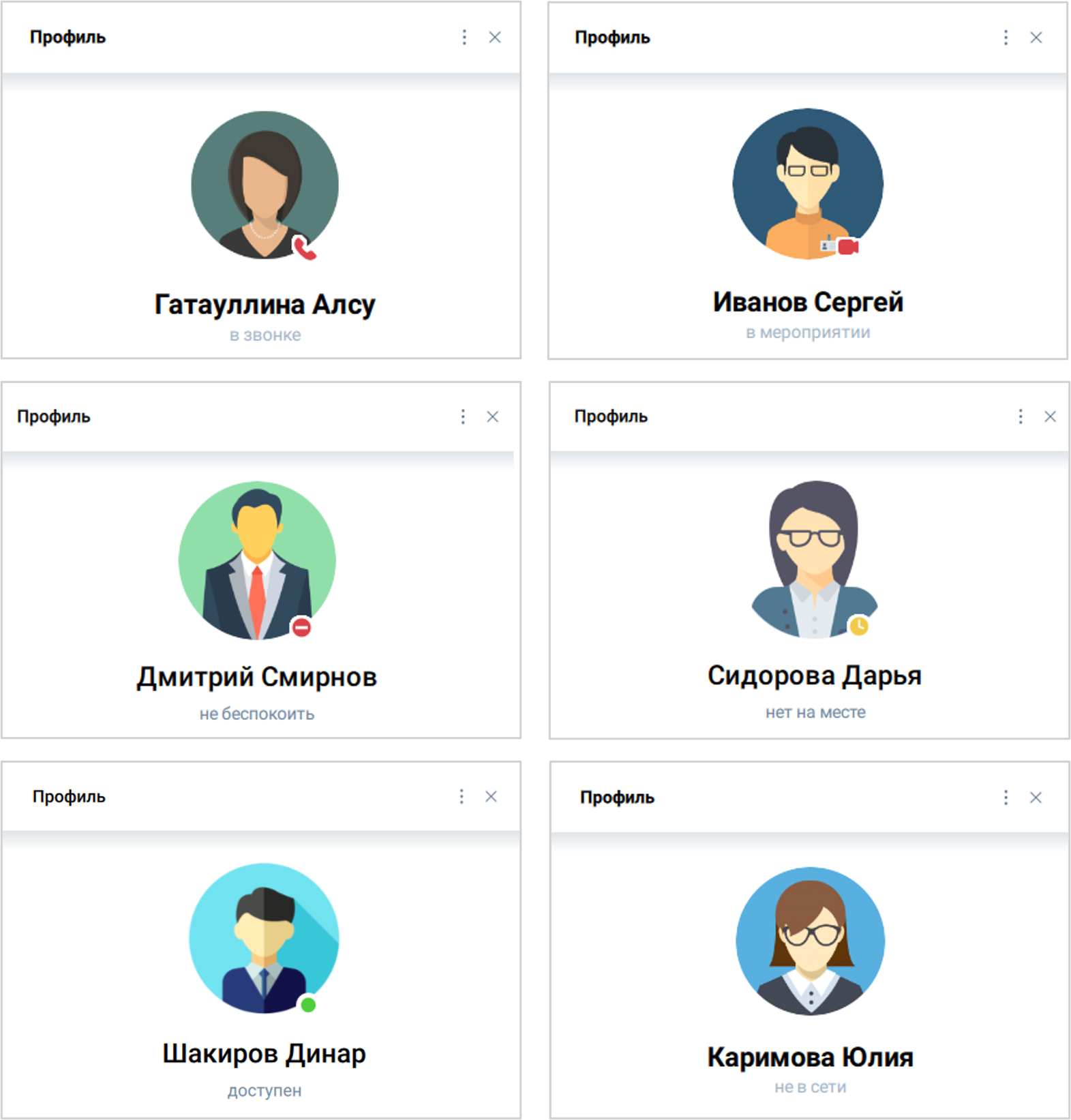 Статусы активности пользователя в профиле