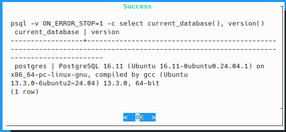 Успешное подключение к базе данных PostgreSQL