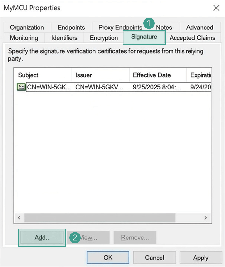 Вкладка Signature