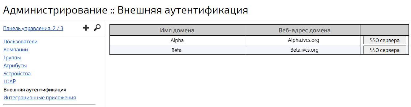 Раздел Внешняя аутентификация