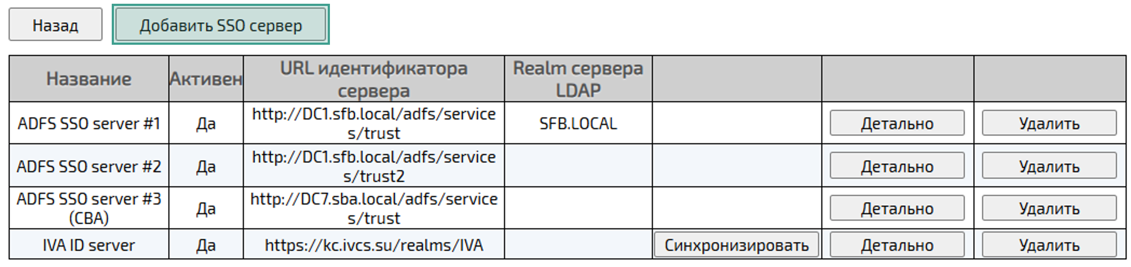 SSO сервера