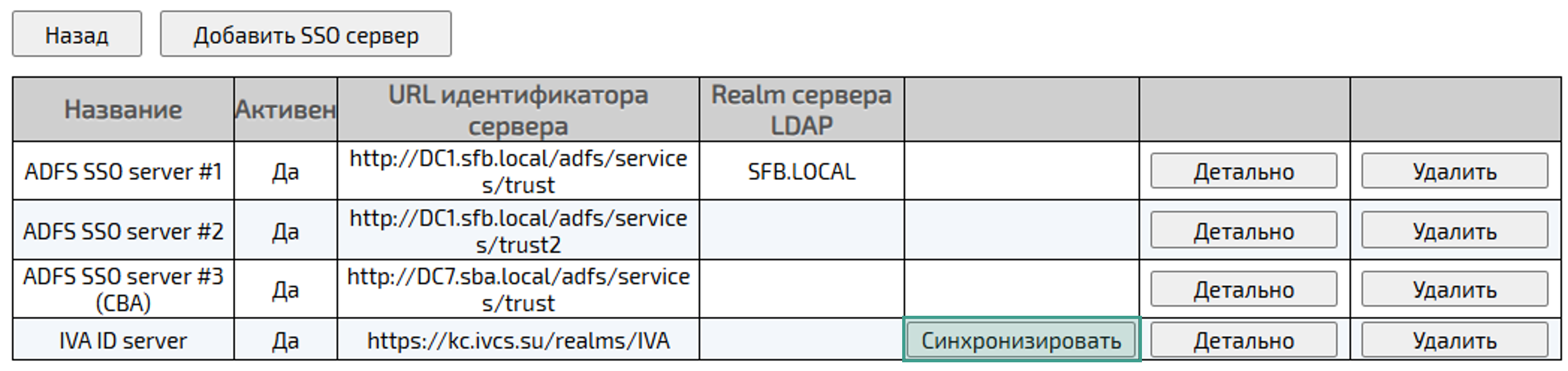 SSO сервера