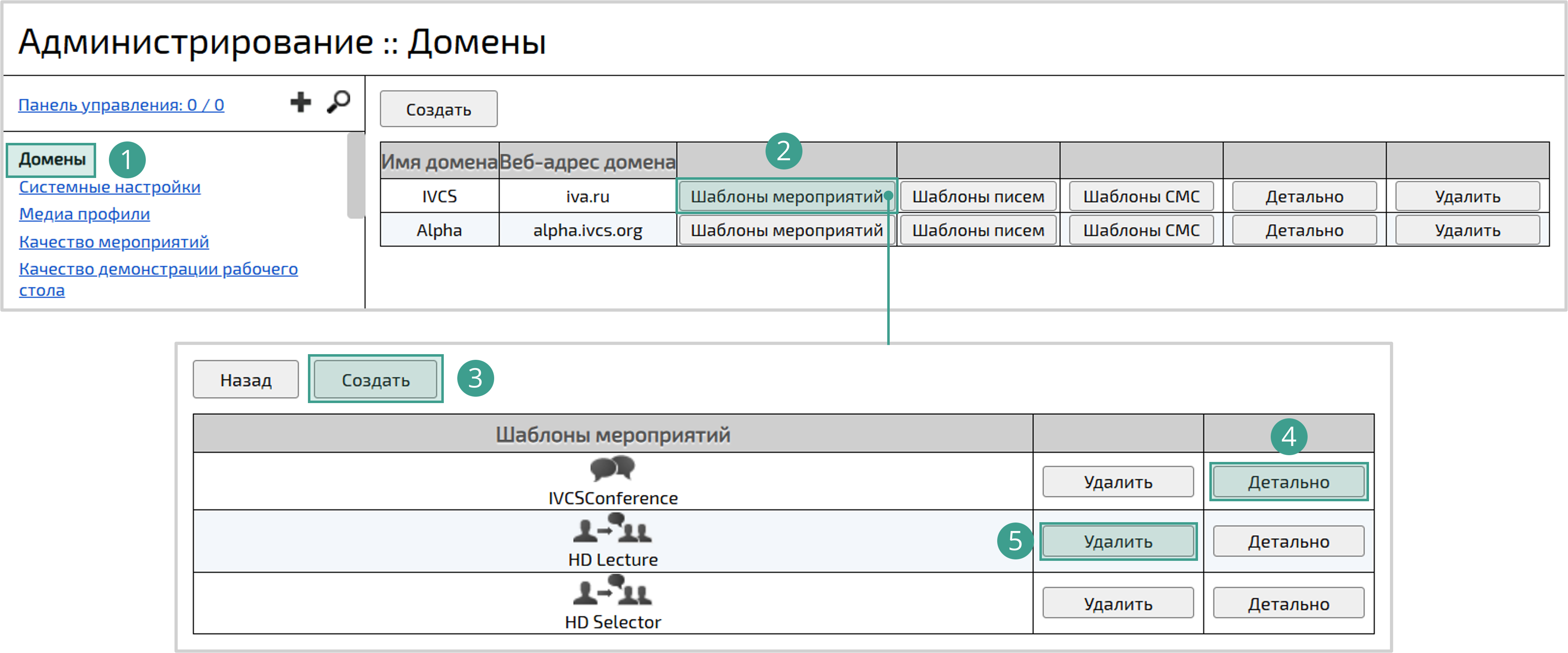Системные шаблоны мероприятий
