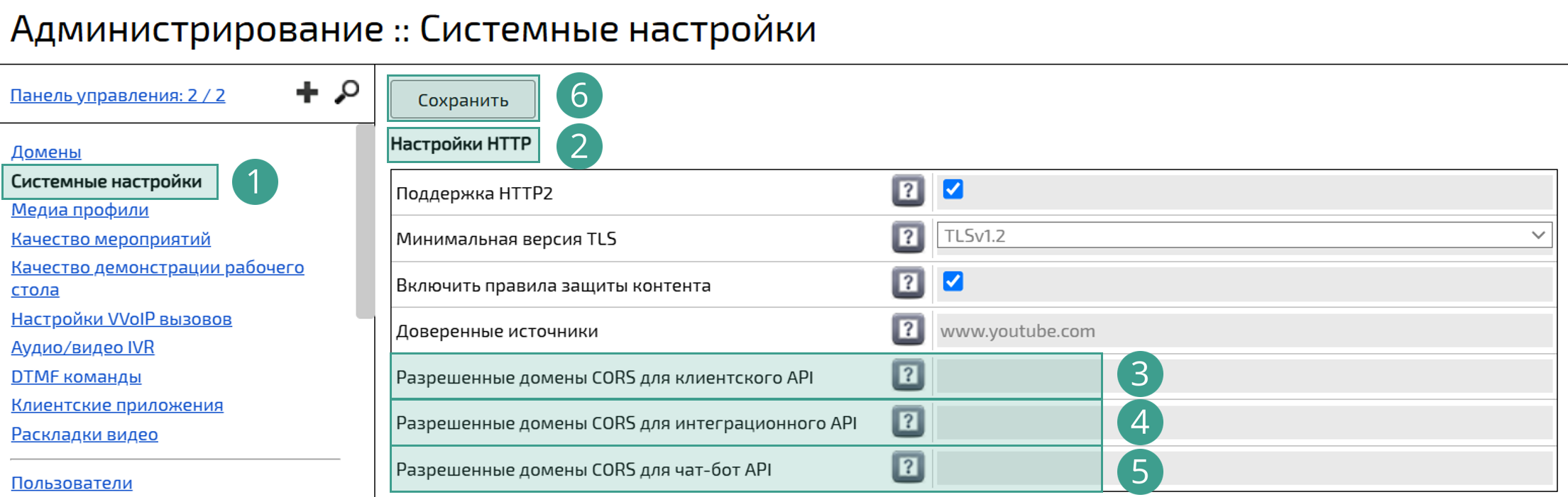 Разрешенные домены CORS