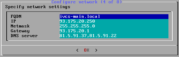 Окно настройки сетевых параметров
