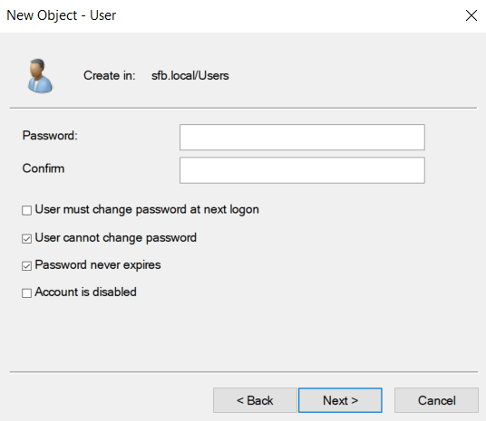 Указание пароля нового пользователя