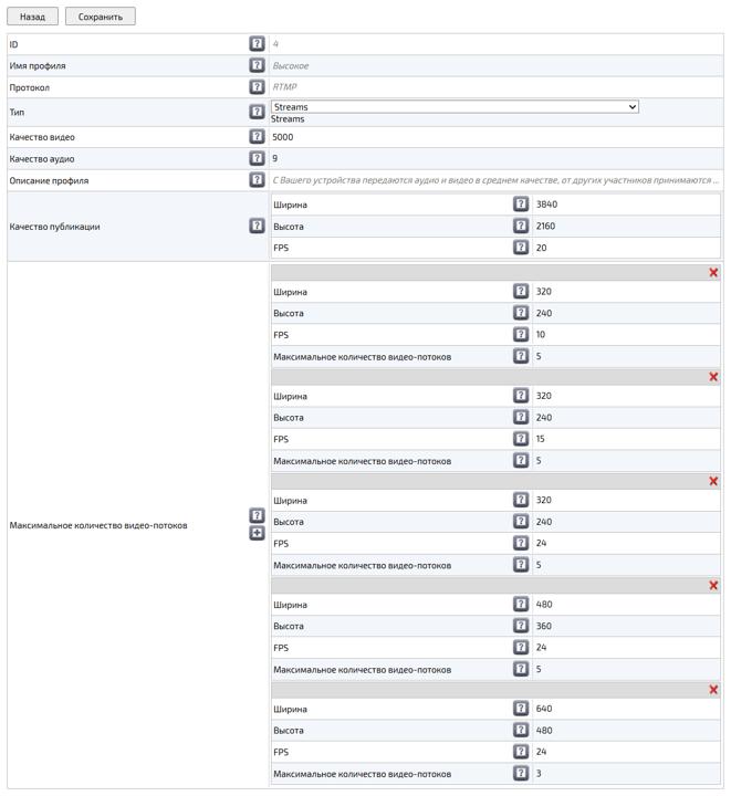 Медиапрофиль типа Streams
