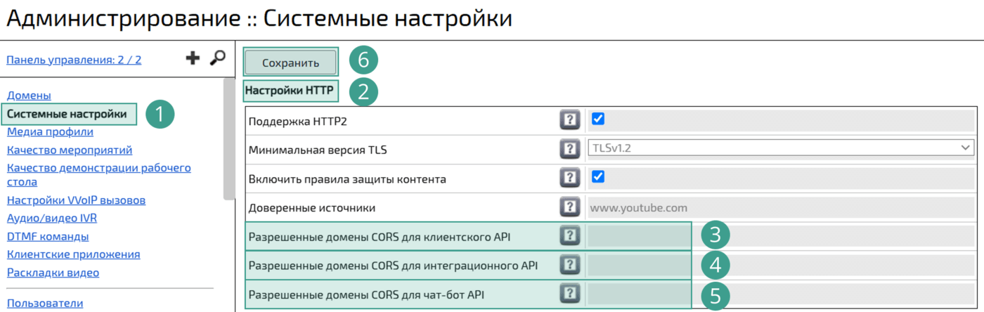 Разрешенные домены CORS