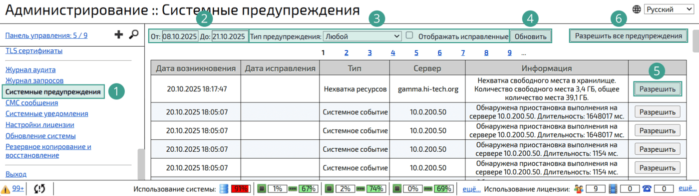 Системные предупреждения