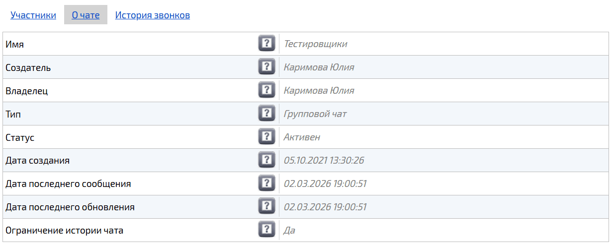 Подробная информация о чате