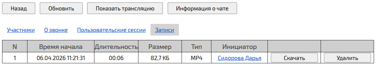 Вкладка Записи