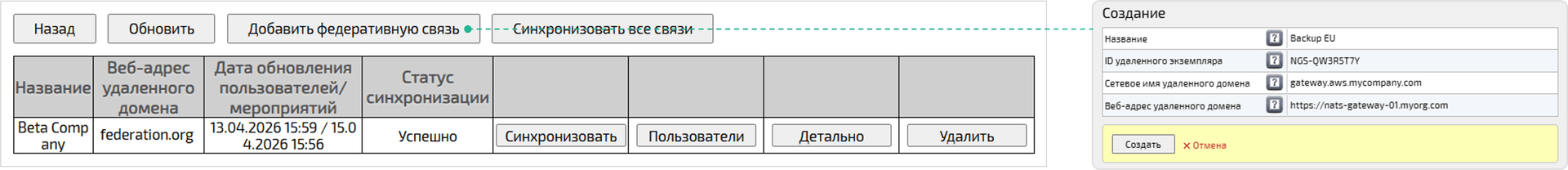 Добавить федеративную связь