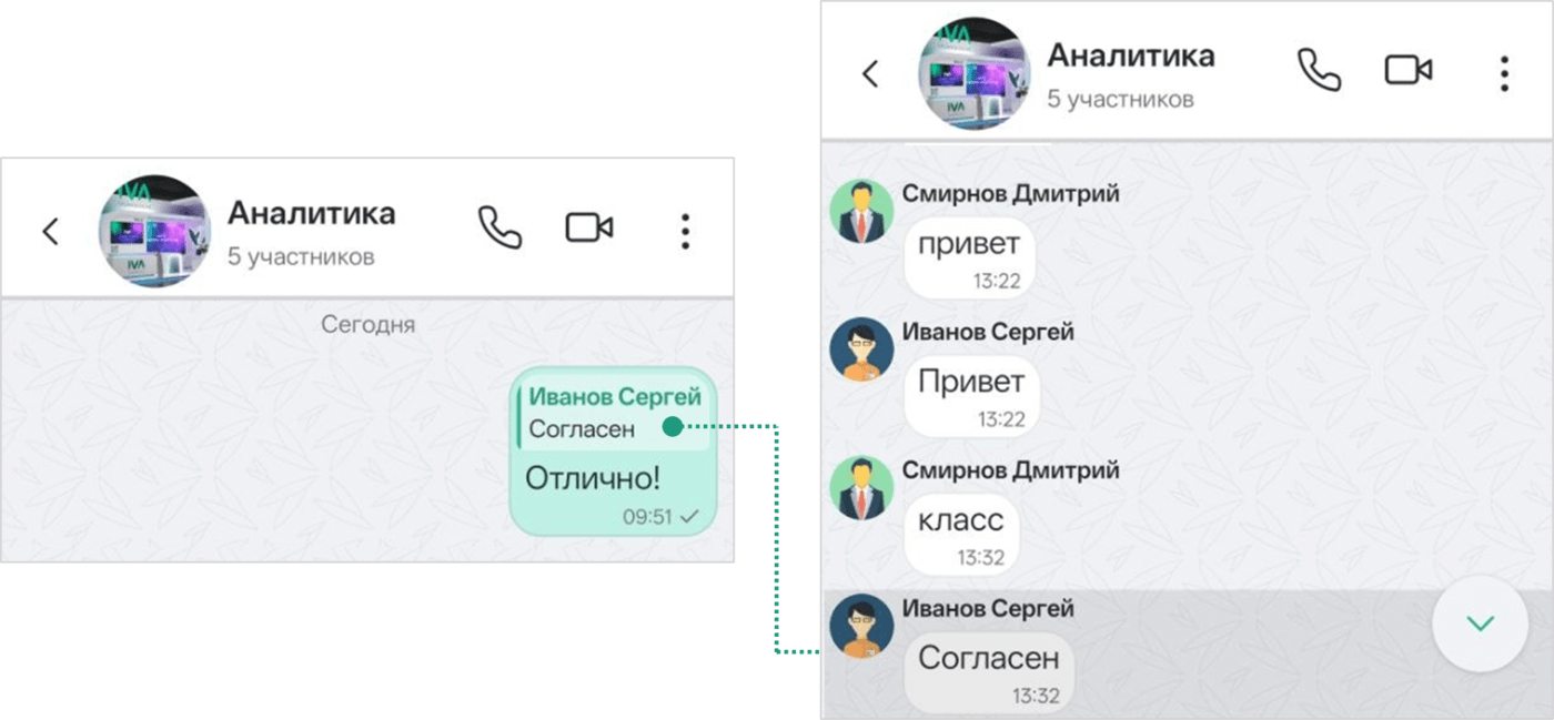 Переход к исходному сообщению