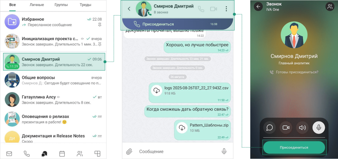 Перевод звонка через чат