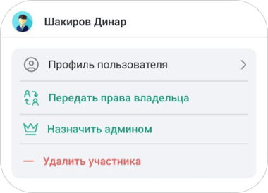Свойства участника чата