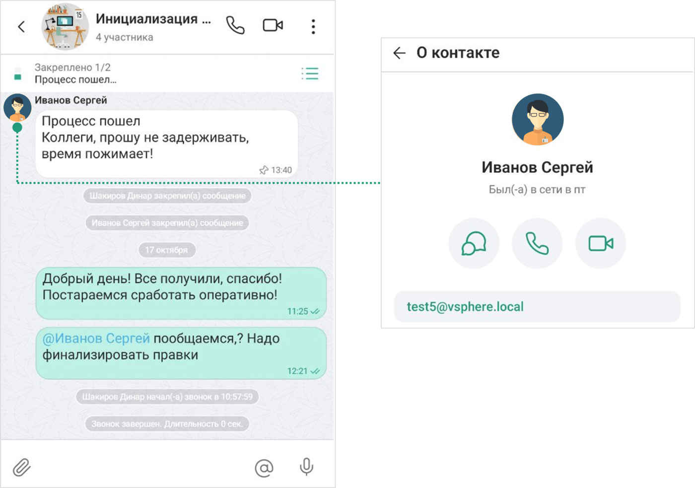 Отправка сообщений участнику чата