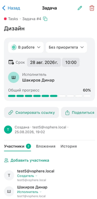 Карточка задачи