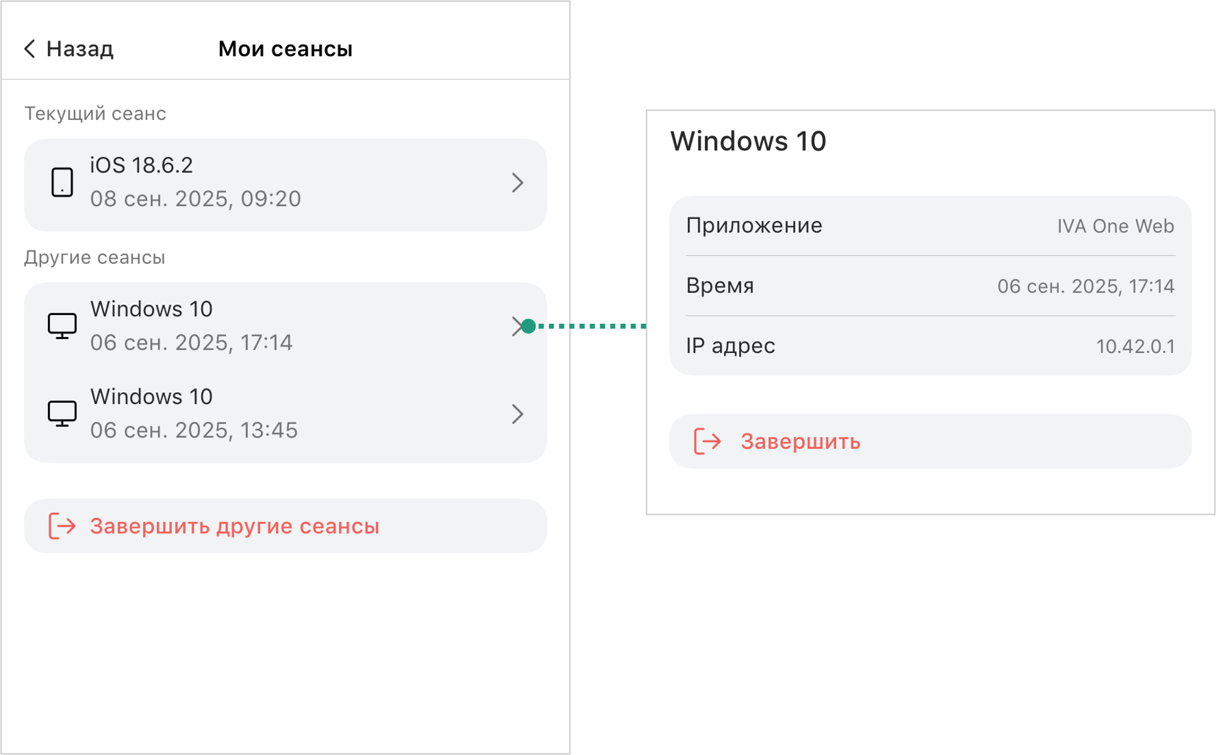 Просмотр сеансов