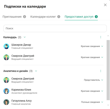 Доступ в календари