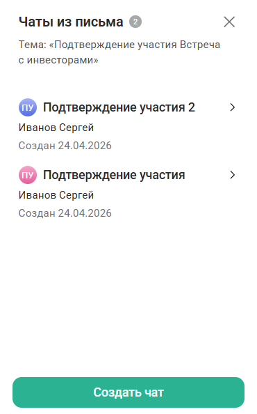 Список чатов из письма