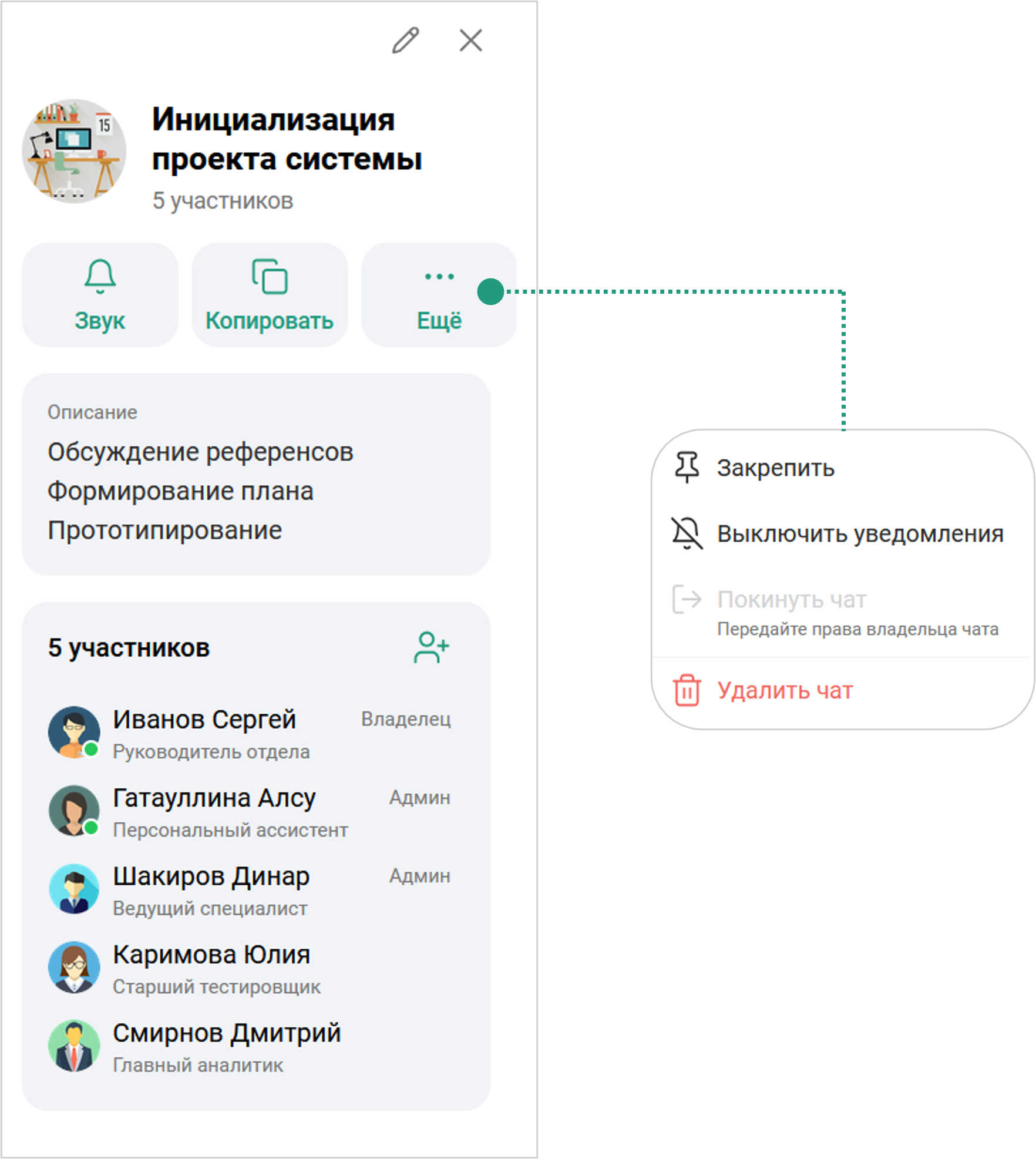 Закрепление чата