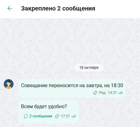 Список закрепленных сообщений