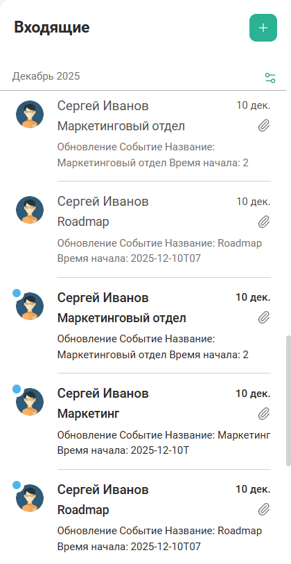 Список писем в выбранной папке