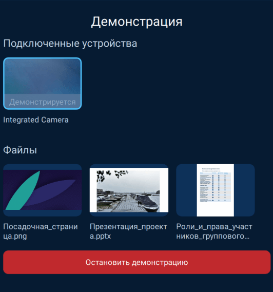 Кнопка Остановить демонстрацию