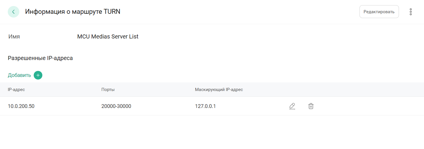 Информация о маршруте TURN