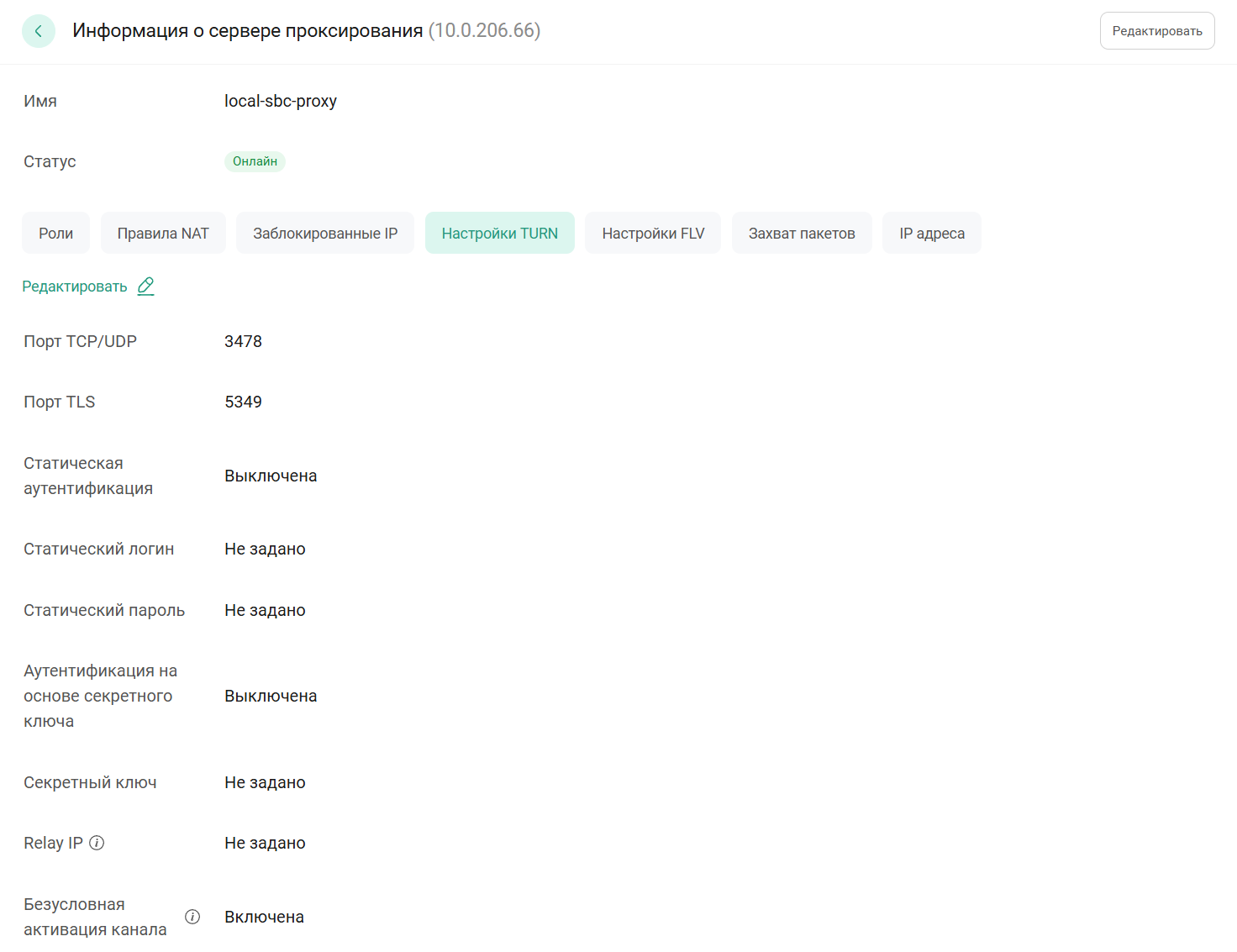 Настройки TURN