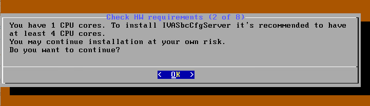 Предупреждение о недостаточном количестве ядер для установки