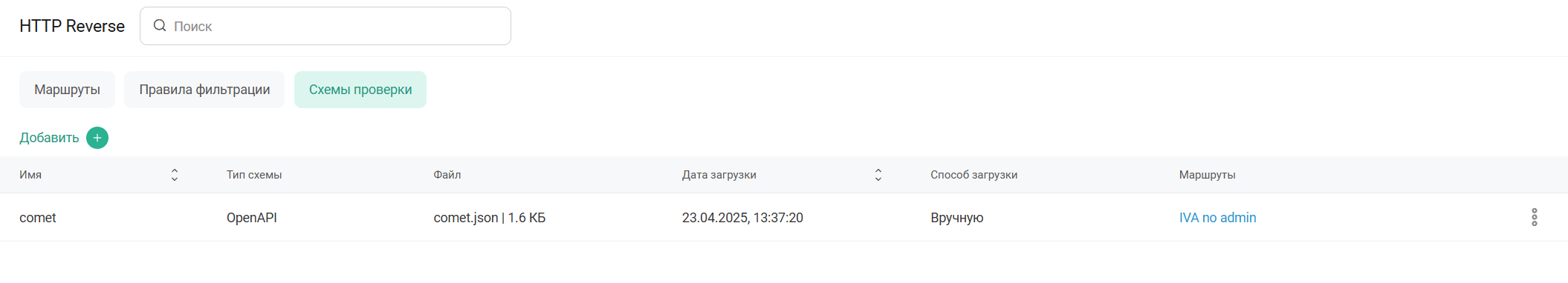 Вкладка Схемы проверки