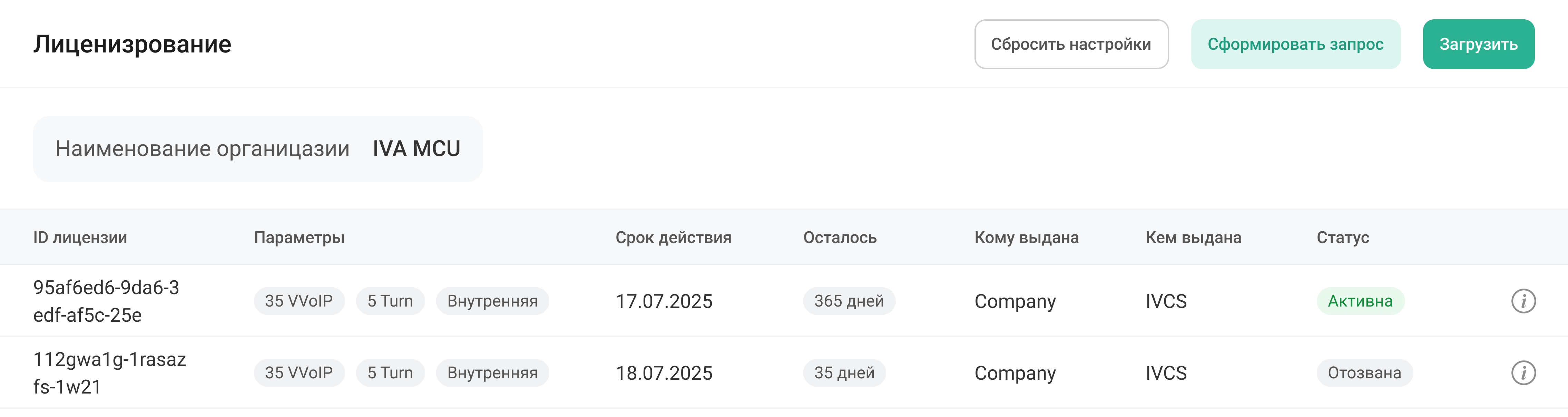 Раздел Лицензирование
