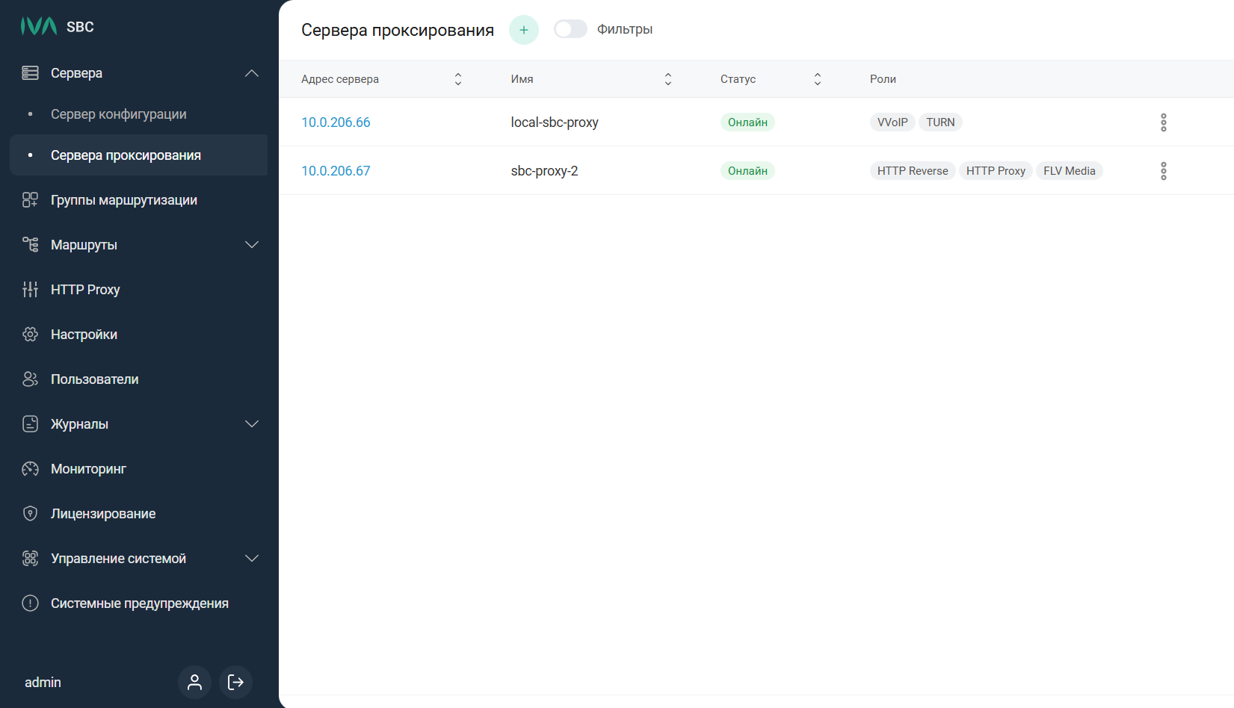 Web-панель управления IVA SBC