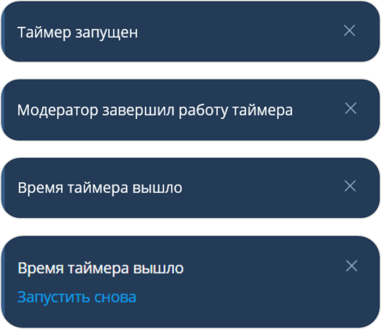 Уведомления о событиях таймера выступления в мероприятии