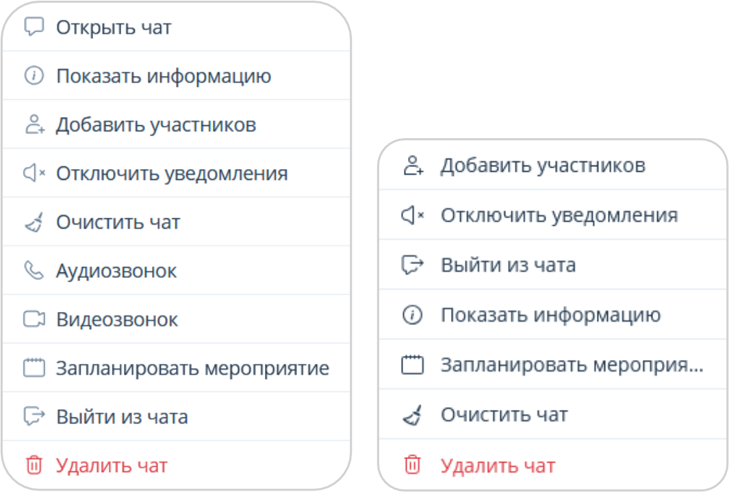 Контекстное меню и дополнительные действия владельца группового чата